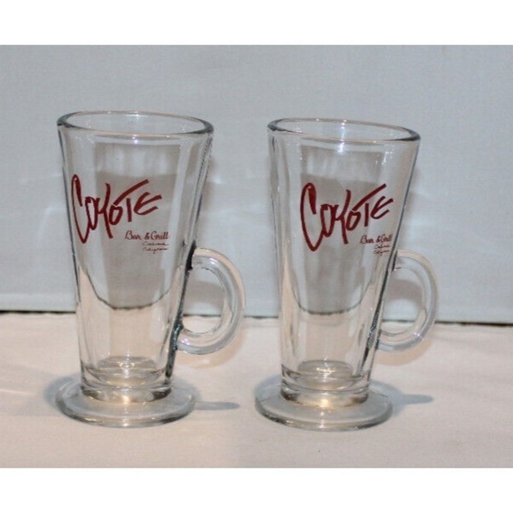 2 Coyote Bar & Grill clear glass mugs handle Carlsbad CA Libbey lot set